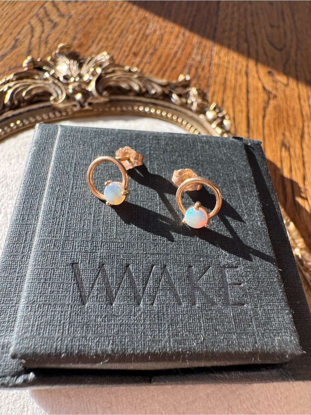 Wwake Opal 14K Gold Circle Stud Earrings